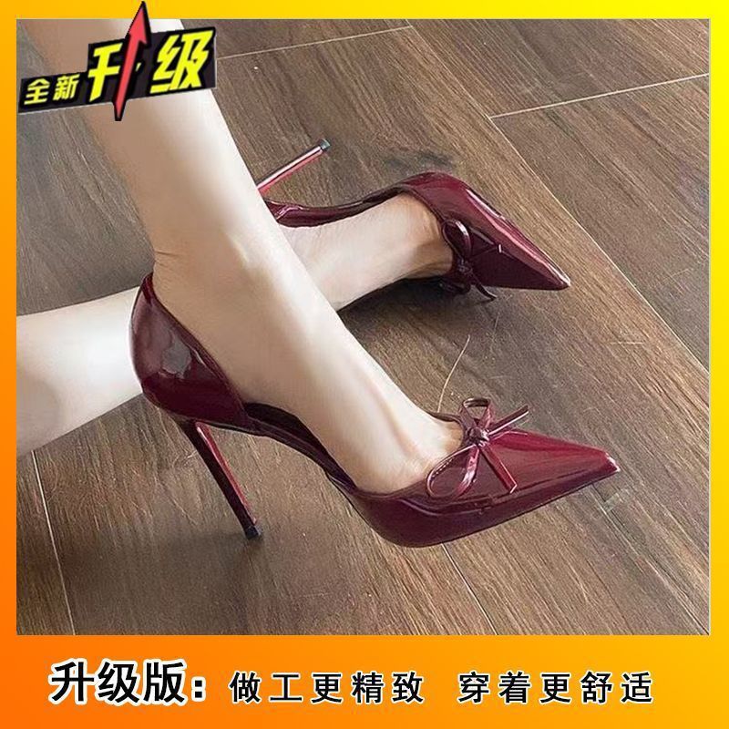 Sweet side cutout high heels women's niche comfortable bow thin heel pointed toe pumps 2025 new spring/summer collection