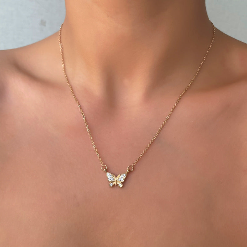 Butterfly necklace wholesale european and american cross-border jewelry simple fashion versatile nichesweater accessories full diamond clavicle chain for women