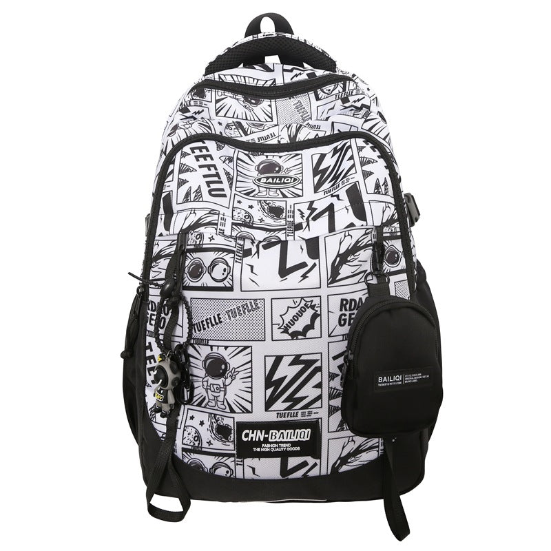 New large-capacity backpack, junior high school student schoolbag, men's and women's casual backpack, printed color schoolbag, student