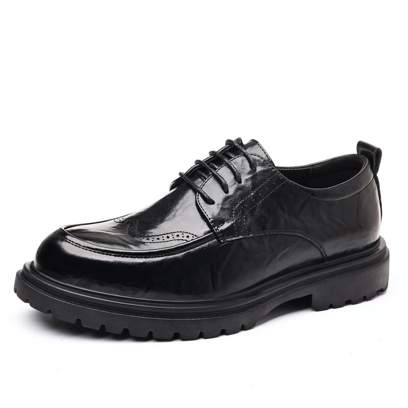 Men's leather dress shoes - new business formal brogue style - british casual - black - live stream wedding groom shoes