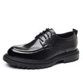 Men's leather dress shoes - new business formal brogue style - british casual - black - live stream wedding groom shoes