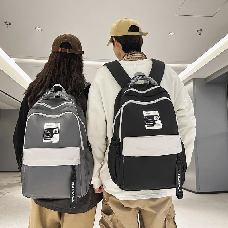 Solid color female Korean version backpack, campus style, junior high school, high school student schoolbag, female simple large-capacity flat backpack
