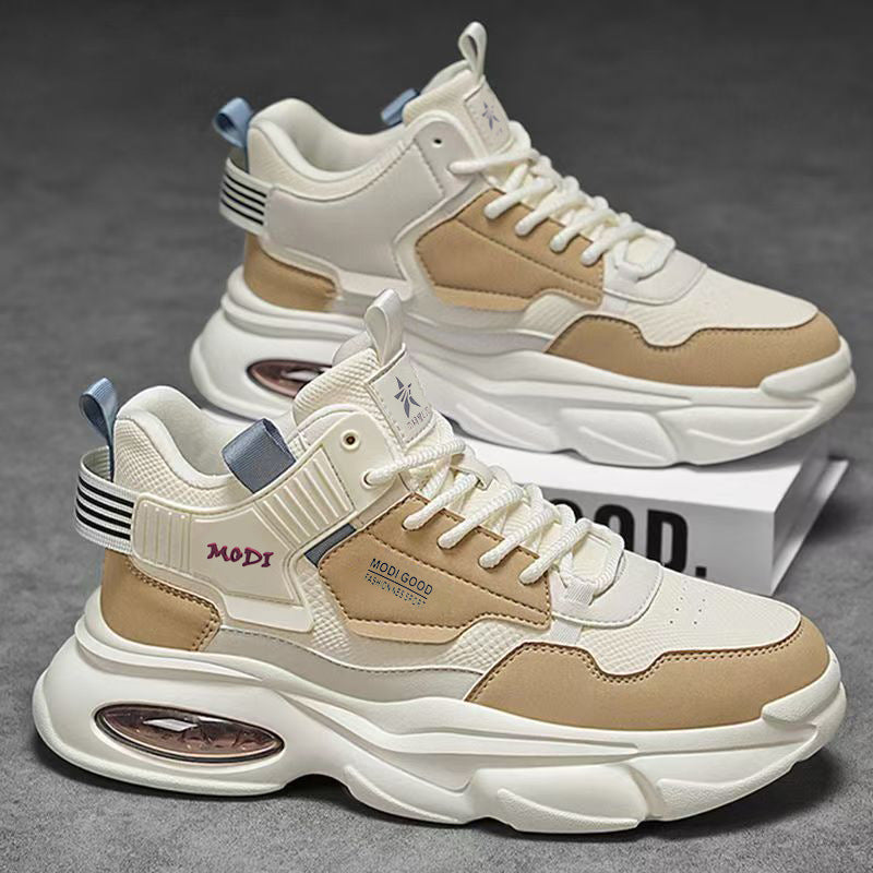 2025 spring new men's breathable high-top sneakers: trendy, versatile, chunky sole casual dad shoes for teens and young adults