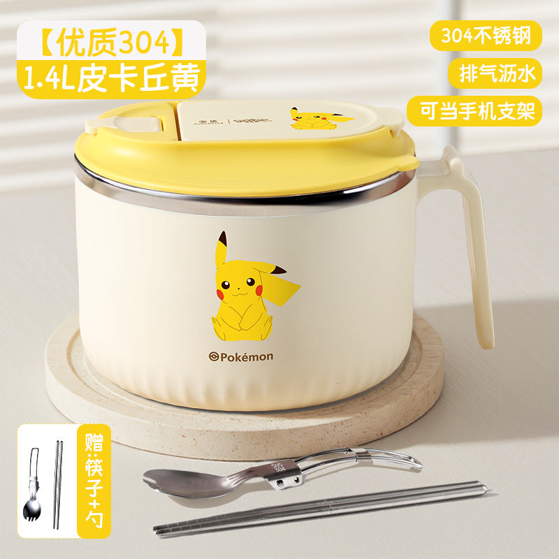 Instant noodle bowl with lid 304 stainless steel rice bowl dormitory cute lunch box portable tableware large capacity lunch box