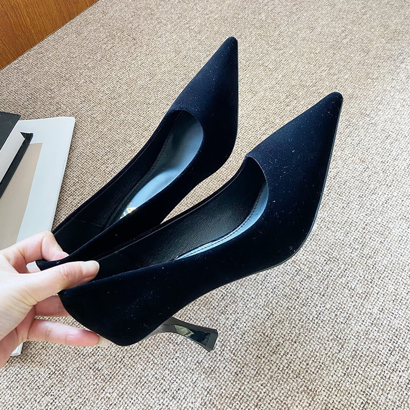 Comfortable heels: stiletto heels for women - 2025 french style work & professional black pumps - suede, spring, slimming