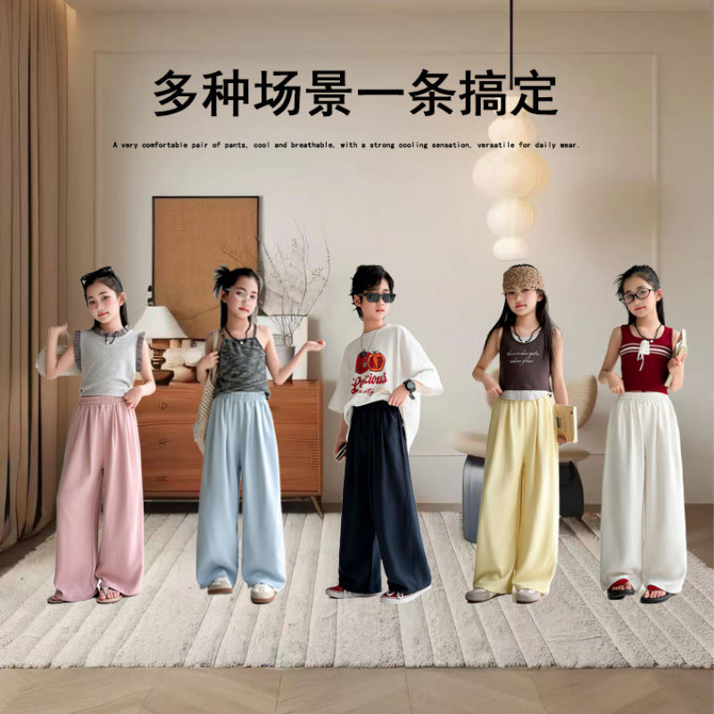 [new summer style] lazy style textured milk pants  summer wide-leg pants draped casual straight-leg floor-length pants