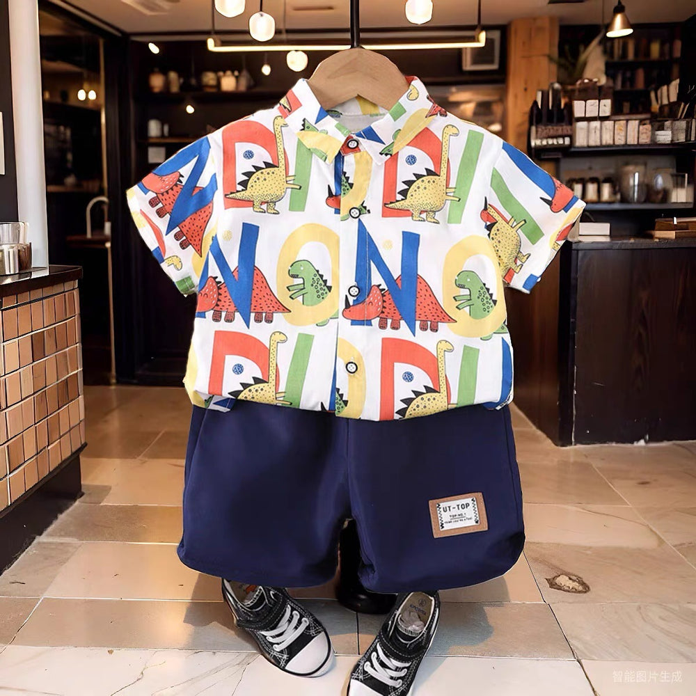 Boys' summer outfit set  new kids' summer style: trendy, edgy, and street-style short-sleeve and shorts two-piece set