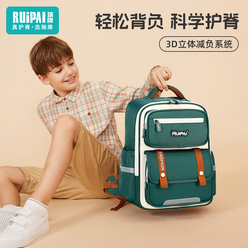 Rui brand children's backpack for grades 3-6 to reduce the burden, multi-compartment manufacturers wholesale cloud schoolbag boys' primary school spine bag