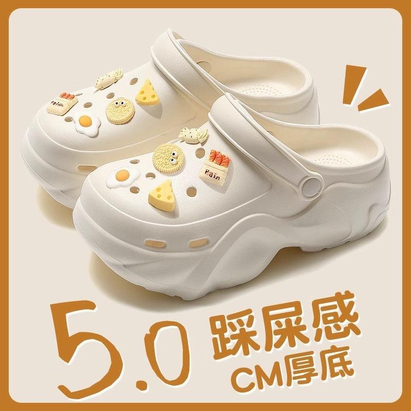 Thick soleeva crocs women's summer outwear 2025new arrivalheight increasing outdoor beach seaside ins toe cap slippers