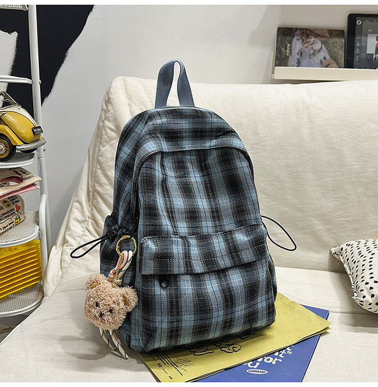 Schoolbag junior high school girls japanese style retroplaid college students casual spring outing tuition bag high school students backpack women