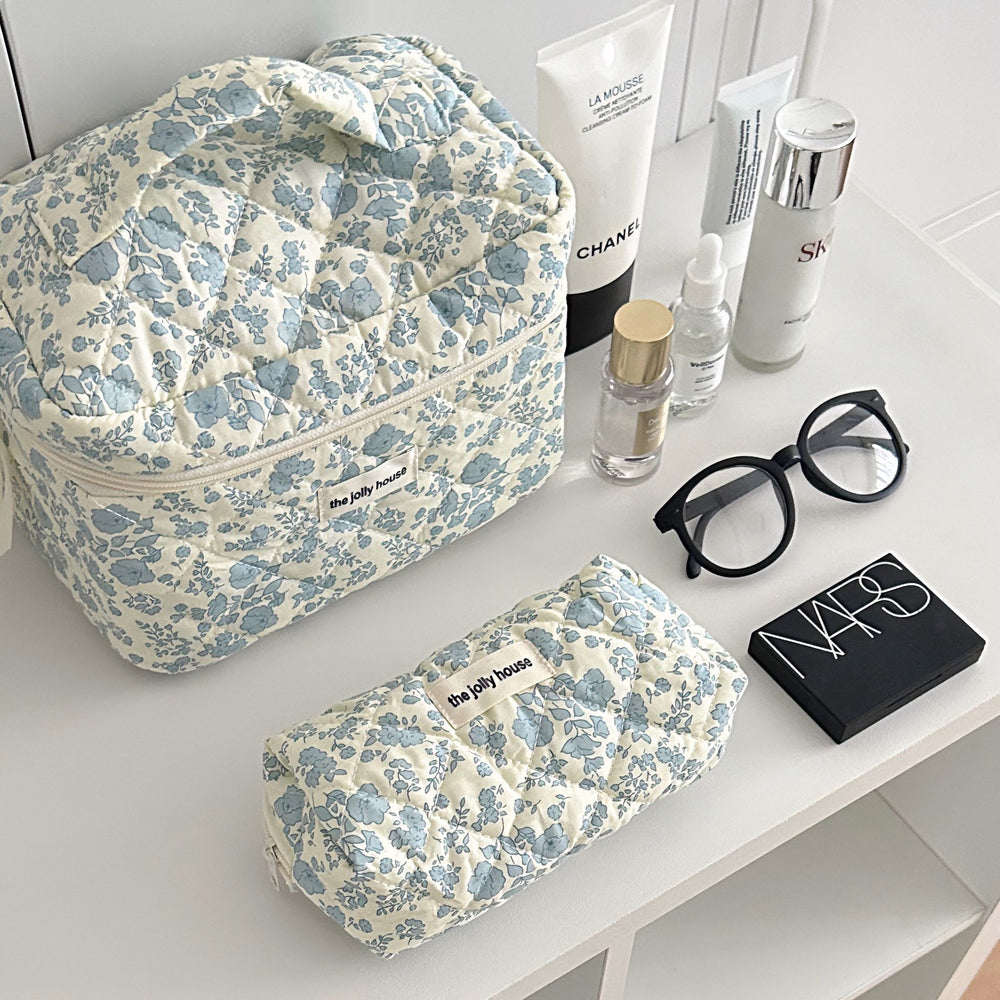 Rustic floral makeup bag - large capacity cosmetic organizer, portable handheld toiletry bag, makeup pouch for students