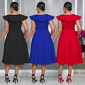 C7253 cross-border   fashion women's elegant high-waisted ruffle party dress
