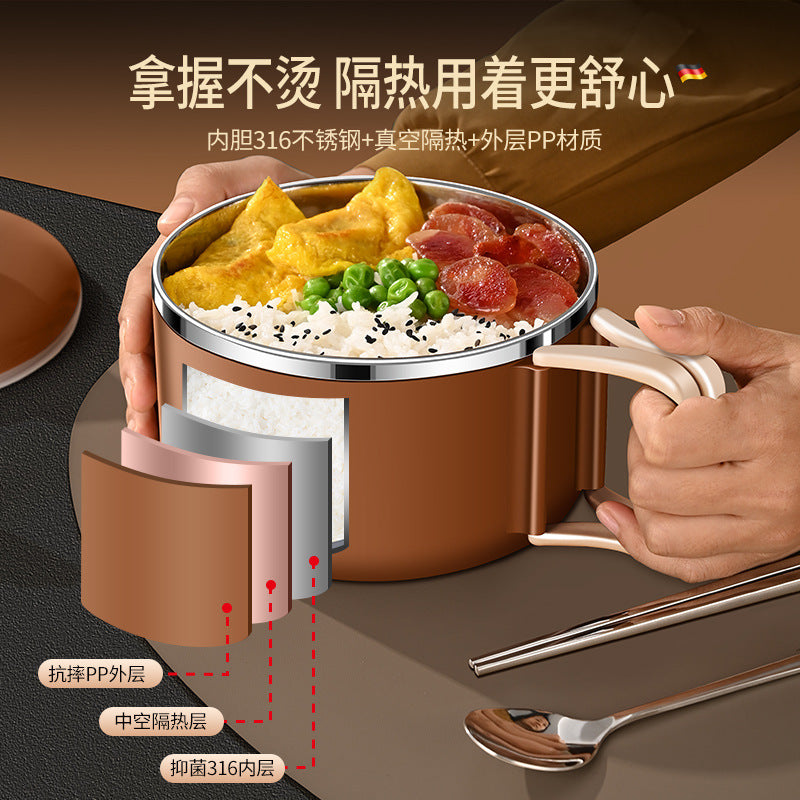 Instant noodle bowl 316 stainless steel food grade dormitory with student cover Soup bowl Instant noodle bowl Round lunch box Rice bowl