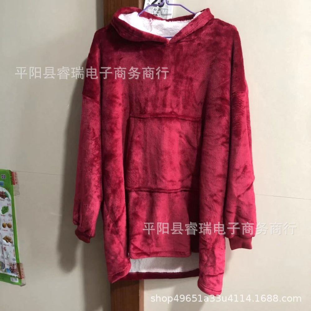 Pullover fleece thickenedlong pajamas heattech tv blanket outdoor cold-proof nightgown couple outfit sweatshirt fleece heattech