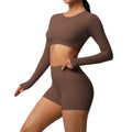 pure color double-sided brushed with chest pad tight-fitting yoga clothes long sleevessuit running sports fitness clothes two-piece set