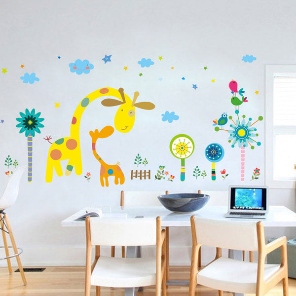 New cartoon two deer children's room baby kindergarten living room bedroom background wall decorative sticker XH9240