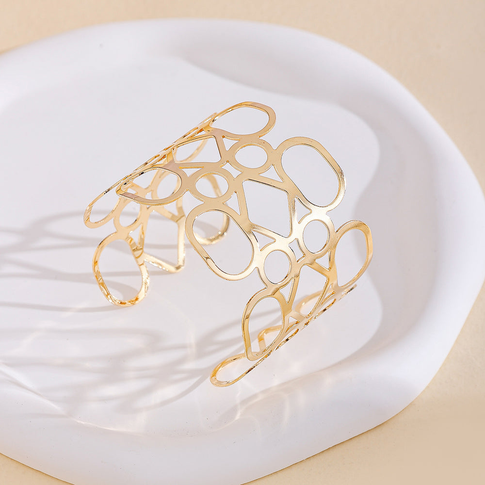 Wholesale hollow-out bangle bracelets - european & american cross-border jewelry, unique polished alloy bangles, high-end wide geometric bracelets for women