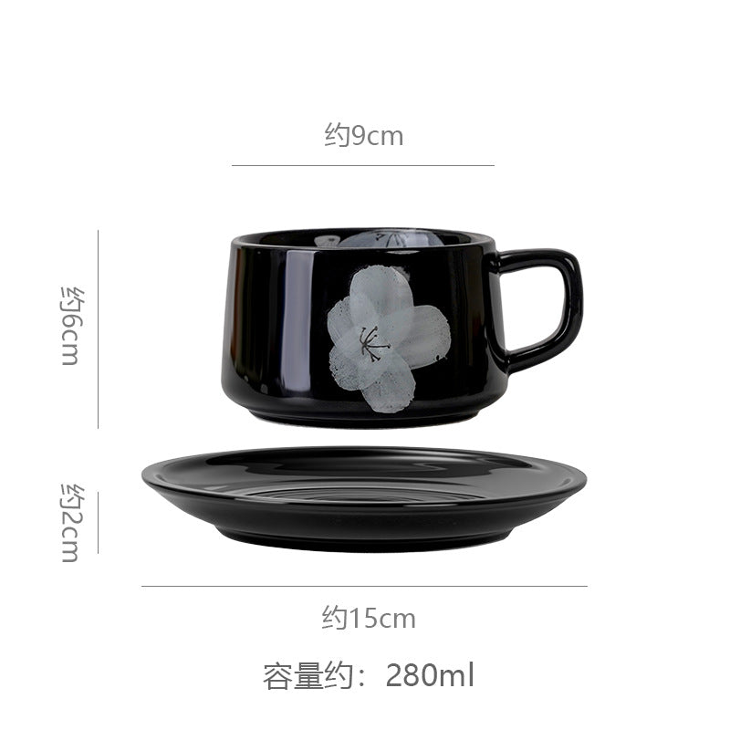 Stylishretroclassy underglaze coffee cup and saucer niche style hand gift ceramic mug office milk coffee cup