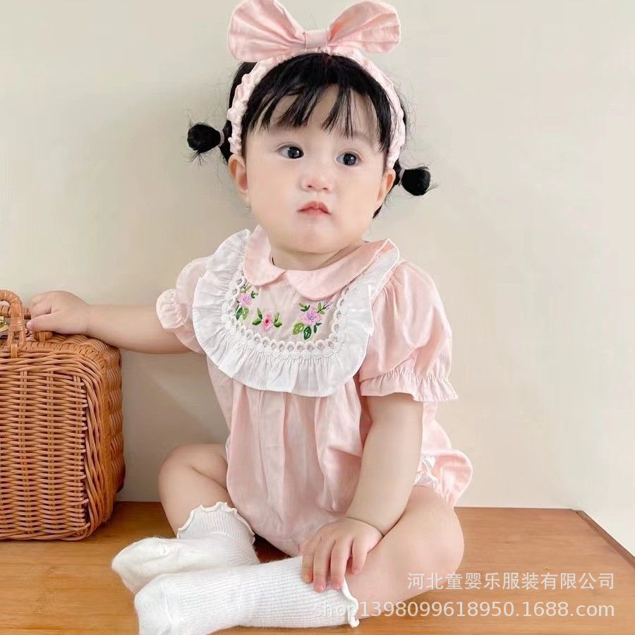 Baby girl summer outfit korean style lace collar short sleeve princess romper infant summer short sleeve bodysuit fashion onesie