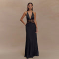 summer new arrivals: women's deep v backless maxi dress - lace, sheer, sexy, and slim-fit for cross-border e-commerce