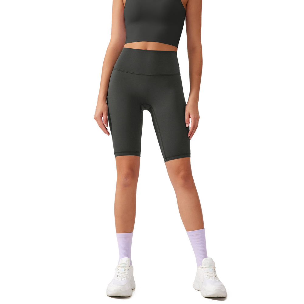 Two-piece yoga outfit set for women: high-waisted, butt-lifting yoga shorts with barely-there, supportive, shock-absorbing sports bra