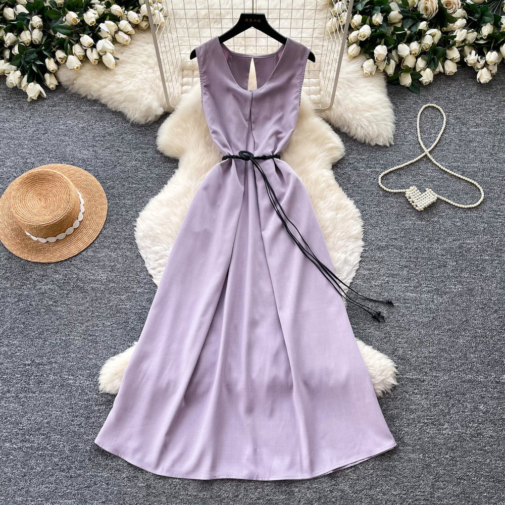 Qianjin wind sleeveless casualcasualdress women's summer high waist a-line skirt waist slimming lookwork clothingelegantclassy sense
