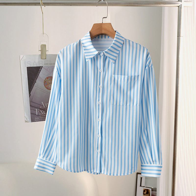 Cross-border wish independent station  European and American striped shirt 2025 autumn new long-sleeved shirt cardigan top women