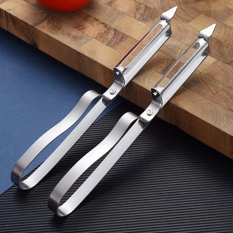 Kitchen peeler set - 3 piece multi-functional stainless steel peeler, fruit and vegetable peeler, potato peeler, and paring knife with poultry plucker and pig hair removal tool