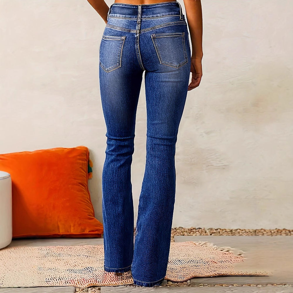 Amazon fashion cross-border retro stretch jeans women's  spring new style washed streetwear slightly flared pants