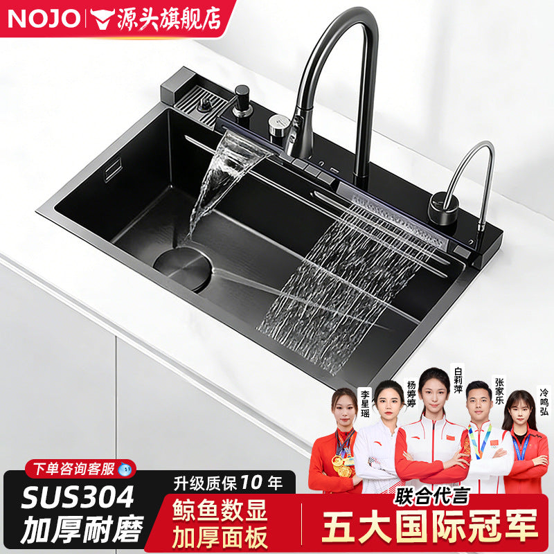 Whale digital display sink large single slot 304 stainless steel kitchen for home vegetable basin sink bowl sink countertop middle and lower