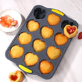 12-cavity heart-shaped non-stick baking pan - perfect for bread, heart-shaped puddings, jellies, chocolate cakes, and more!