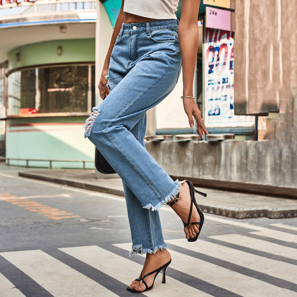 summer cross-border e-commerce  new denim distressed jeans,  trendy women's casual pants