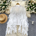 European and american fashion versatile ruffle trim chiffon blouse - women's  autumn lightweight loose fit slimming casual top