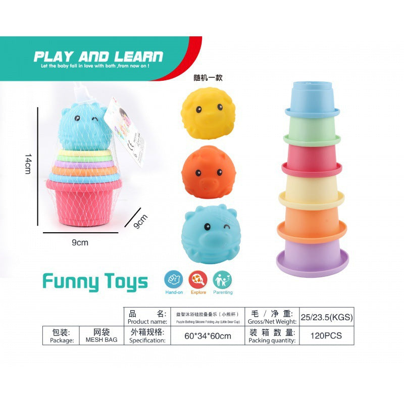 Cross-border  export bathing and water stacking Le Rainbow Tower baby toys children's rings and cups silicone