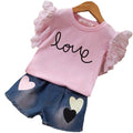 Girls' fashionable and stylish outfit set -  summer korean style short sleeve and shorts cute children's two-piece set - wholesale supply