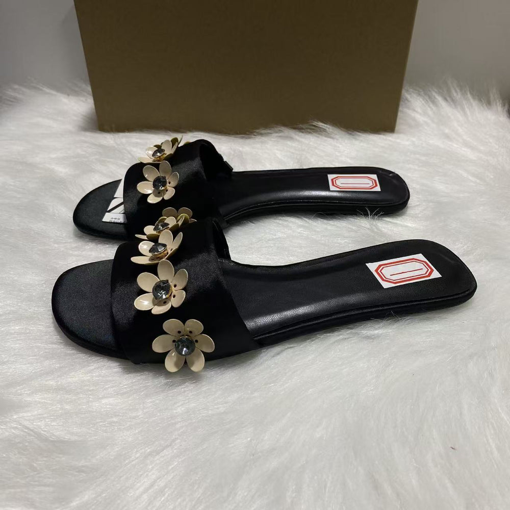 Za2025 summer new flat sandals - gold floral women's sandals with thick sole - vacation sandals for women
