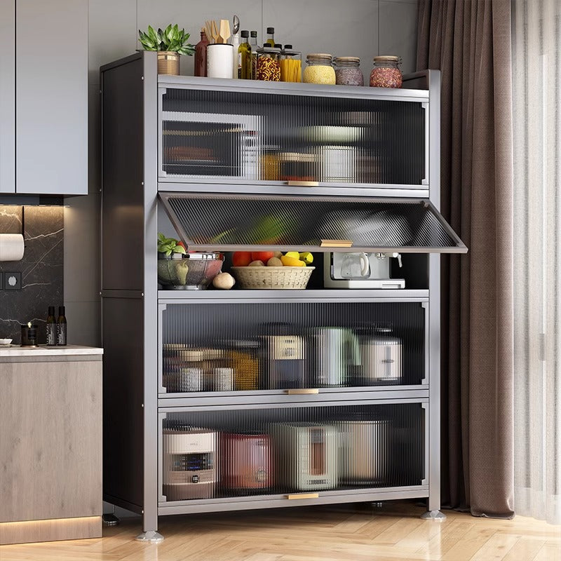 Heightened kitchen steel storage all-in-one column storage cabinet with wheels multi-layer floor-standing storage rack movable cupboard cupboard