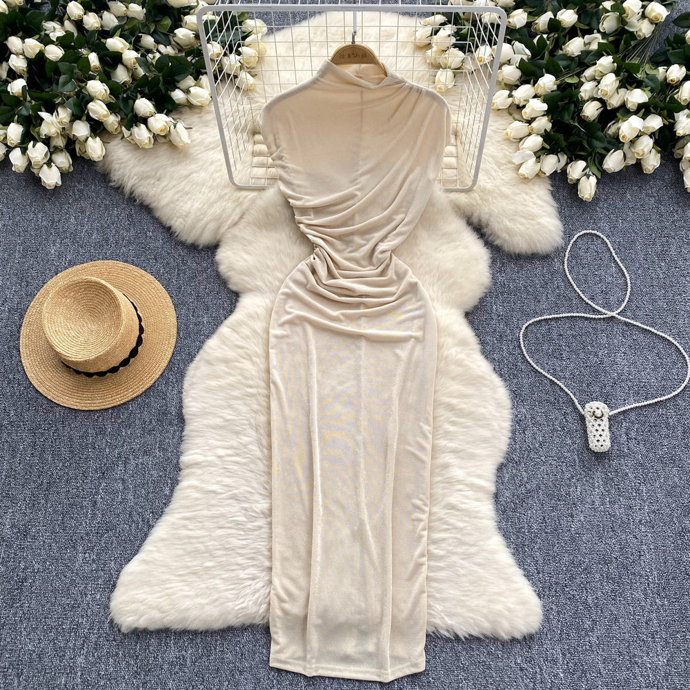 High and cold royal sister dress goddess elegant scheming pleated waist slimming look medium long hip skirt fashion long skirt