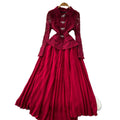 French chic high-end bowknot lace long sleeve patchwork waist pleated dress - elegant women's formal gown