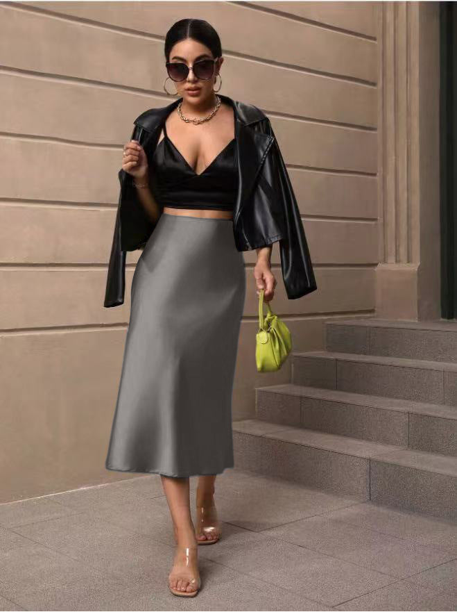 Hip-covering fishtail skirt satin satin mid-length skirt spring and summer new arrivalfashion cross-border women's clothing manufacturer direct