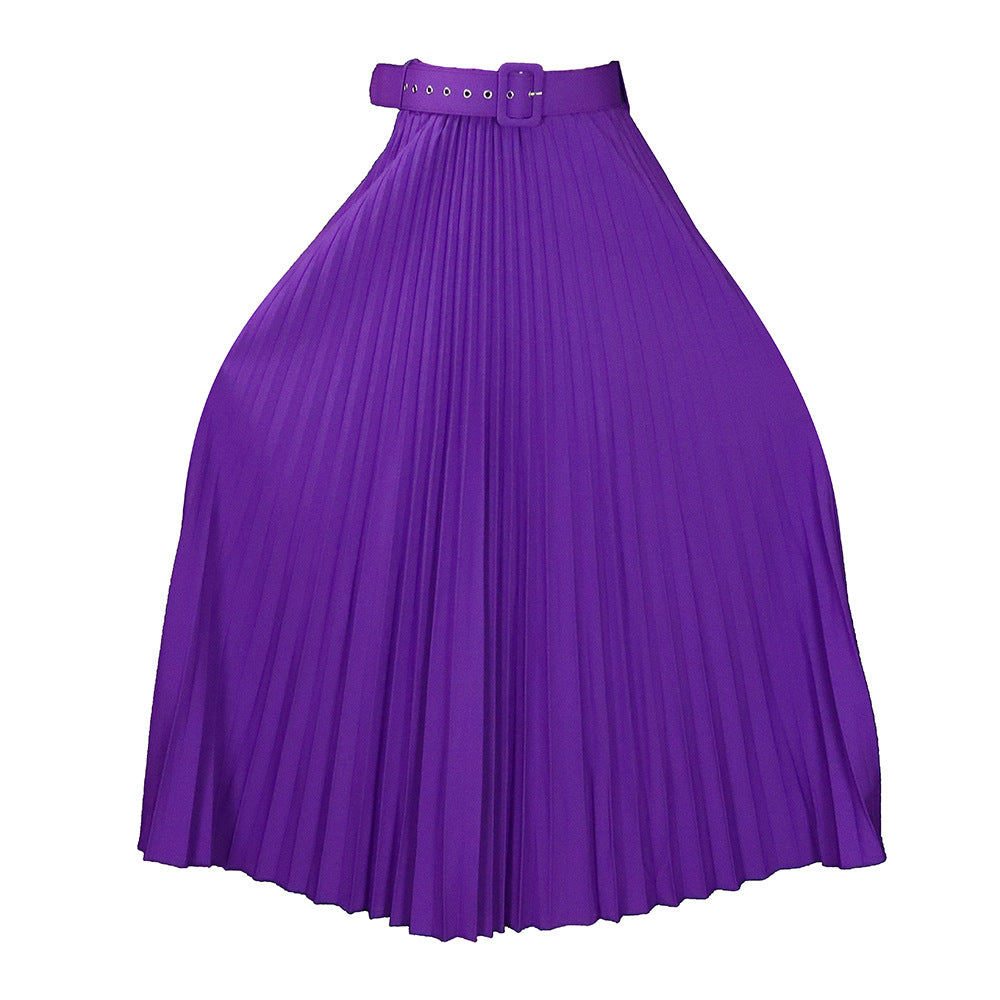 D293p with belt european and american clothing new arrival high waist large skirt mid-length pleated elegantdrapedexport skirt