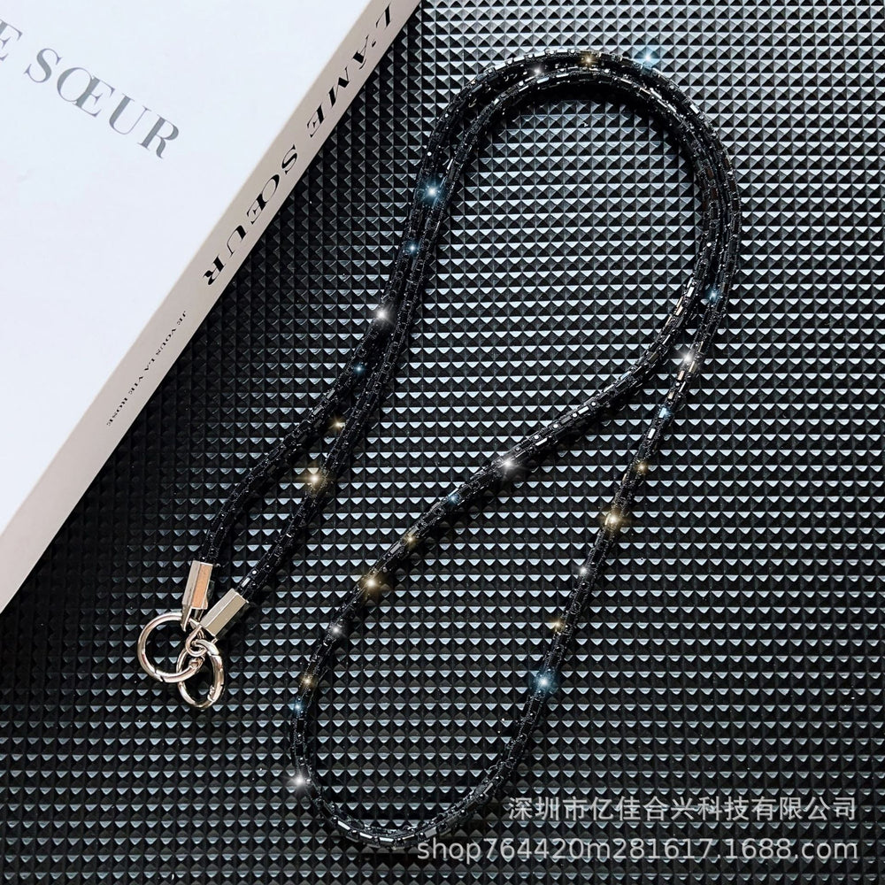 Square crystal backable cross-body mobile phone lanyard classy women's fashion mobile phone cross-body chain anti-lost popular chain