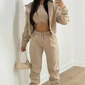 cross-border e-commerce european and american women's clothing: new summer collection - solid color casual activewear three-piece set (hoodie, sweatpants, and top)