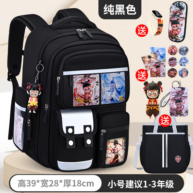 New nezha backpack for elementary school students, grades 1-6, lightweight, spine-protecting, load-reducing, large capacity for boys and girls