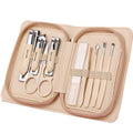 Stainless steel manicure & pedicure tool set - 9 piece kit: includes nail clippers, eyebrow scissors, earwax removal tool, and nail file - wholesale