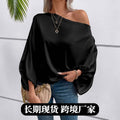 Amazon us & europe fashion independent store  winter new off-the-shoulder satin blouse - loose, asymmetrical top