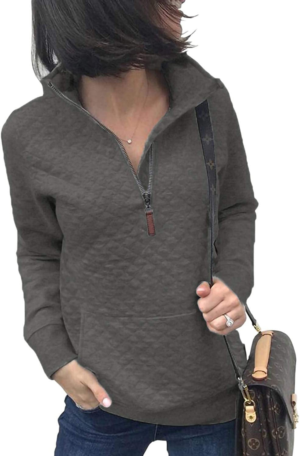 cross-border spring/autumn european and american zip-up pullover quilted sweatshirt knitted long sleeve mock neck pullover with pockets pol