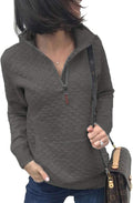 cross-border spring/autumn european and american zip-up pullover quilted sweatshirt knitted long sleeve mock neck pullover with pockets pol