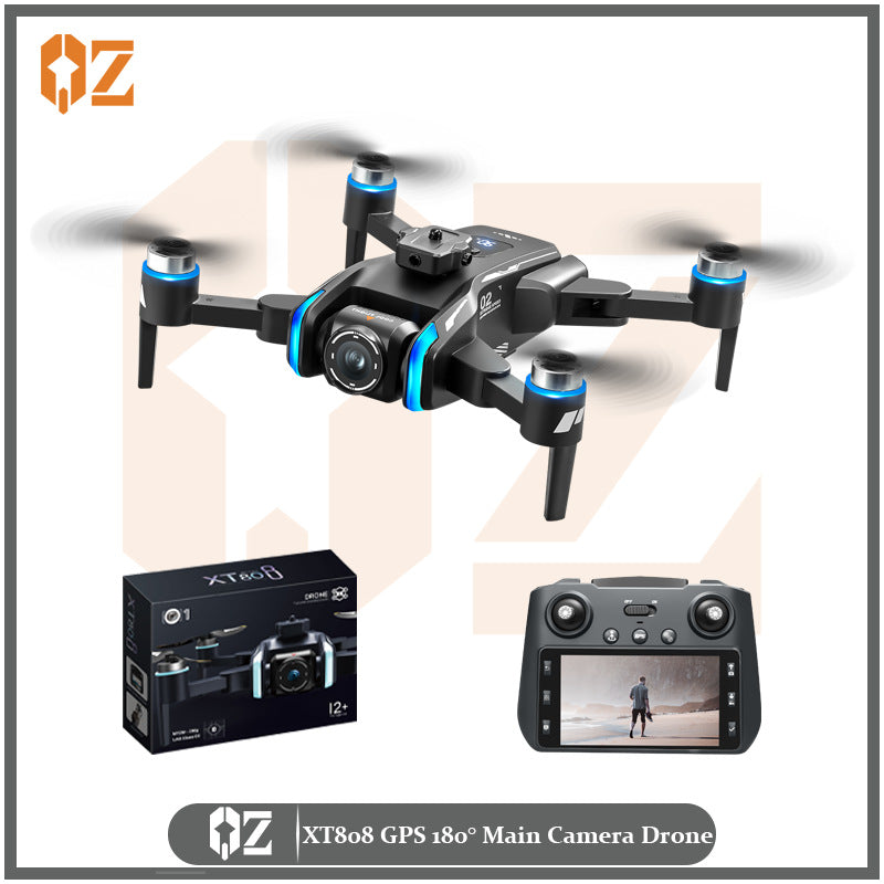 Xt808 drone with 180° wide-angle camera, aerial photography aircraft, includes screen remote control, gps, and extended flight time