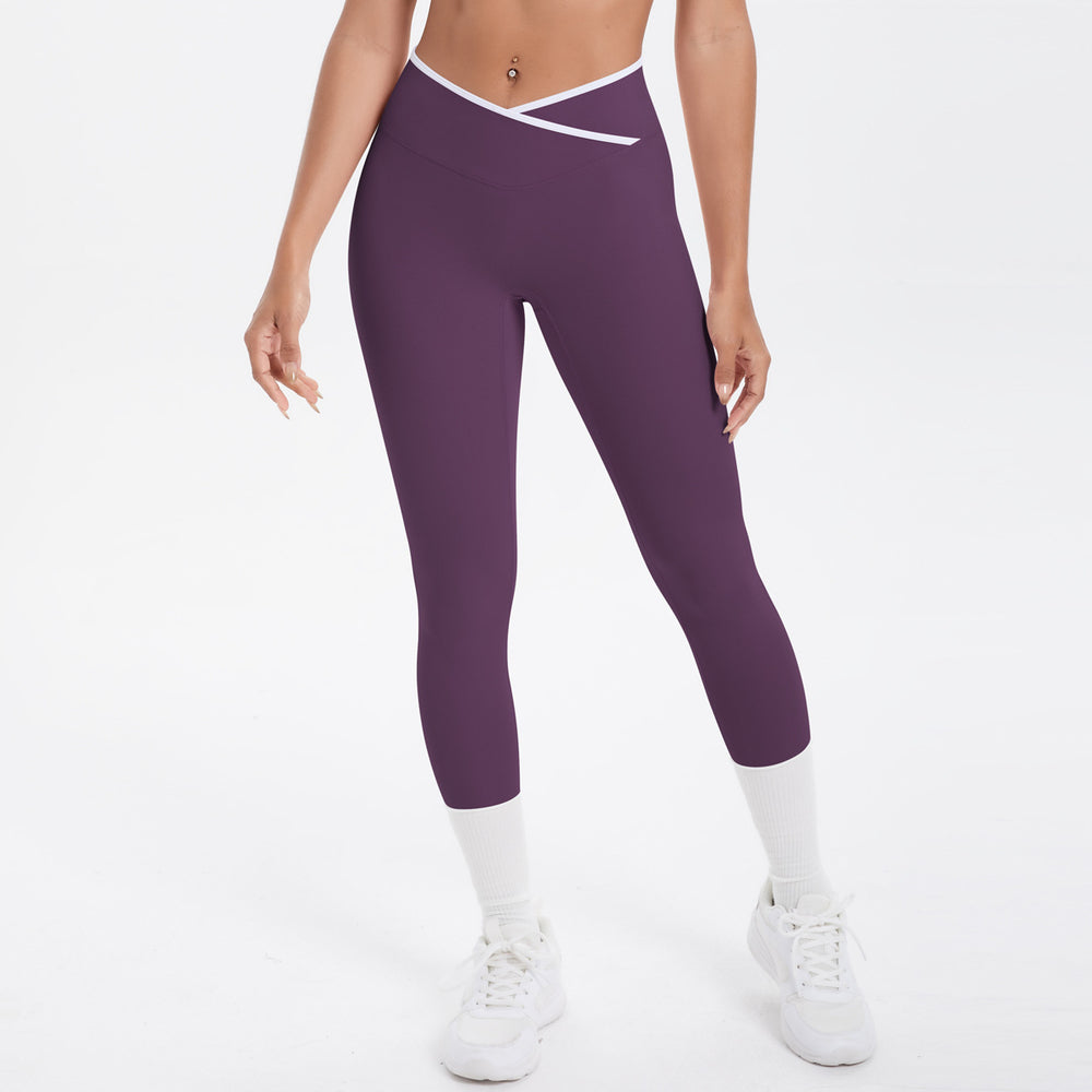 new arrivalfashioncontrast color cross tight high elastic high waist loose pants sports running fitness yoga nine-point pants